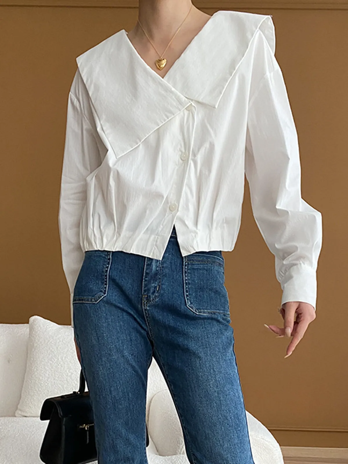 Asymmetrical Collar Blouse sold by COMMENSE product image thumbnail 2