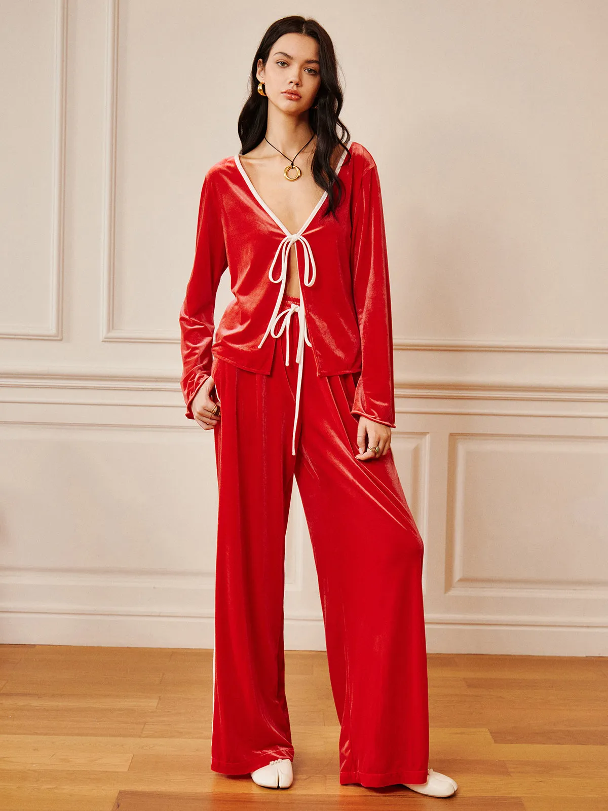 Velvet Lace Up Draped Pants Set sold by COMMENSE product image thumbnail 4