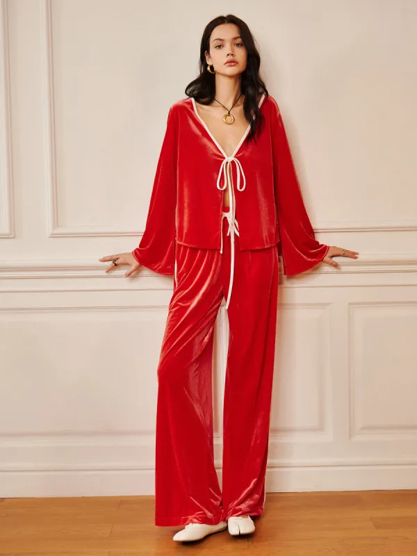 Velvet Lace Up Draped Pants Set sold by COMMENSE