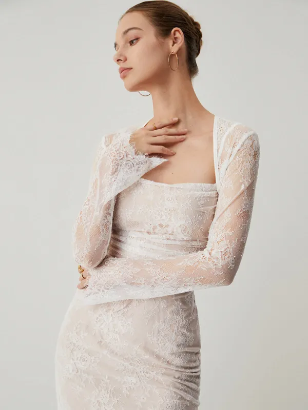 Lace Jacquard Floral Semi-sheer Tied Maxi Dress sold by COMMENSE