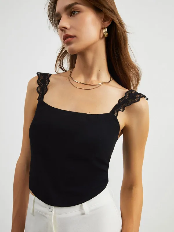 Lace Strap Crop Corset Top sold by COMMENSE