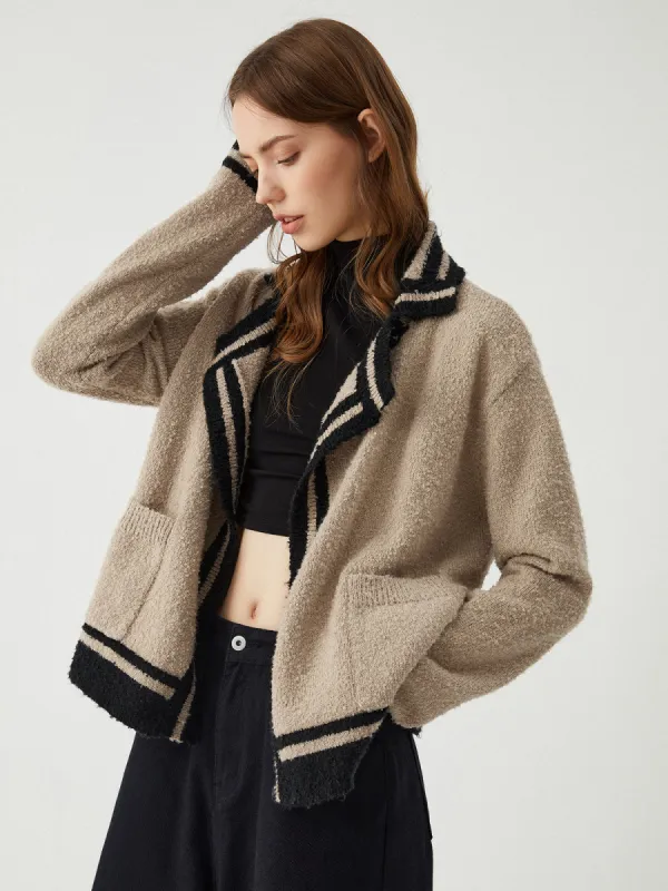 Contrast Trim Knit Cardigan sold by COMMENSE