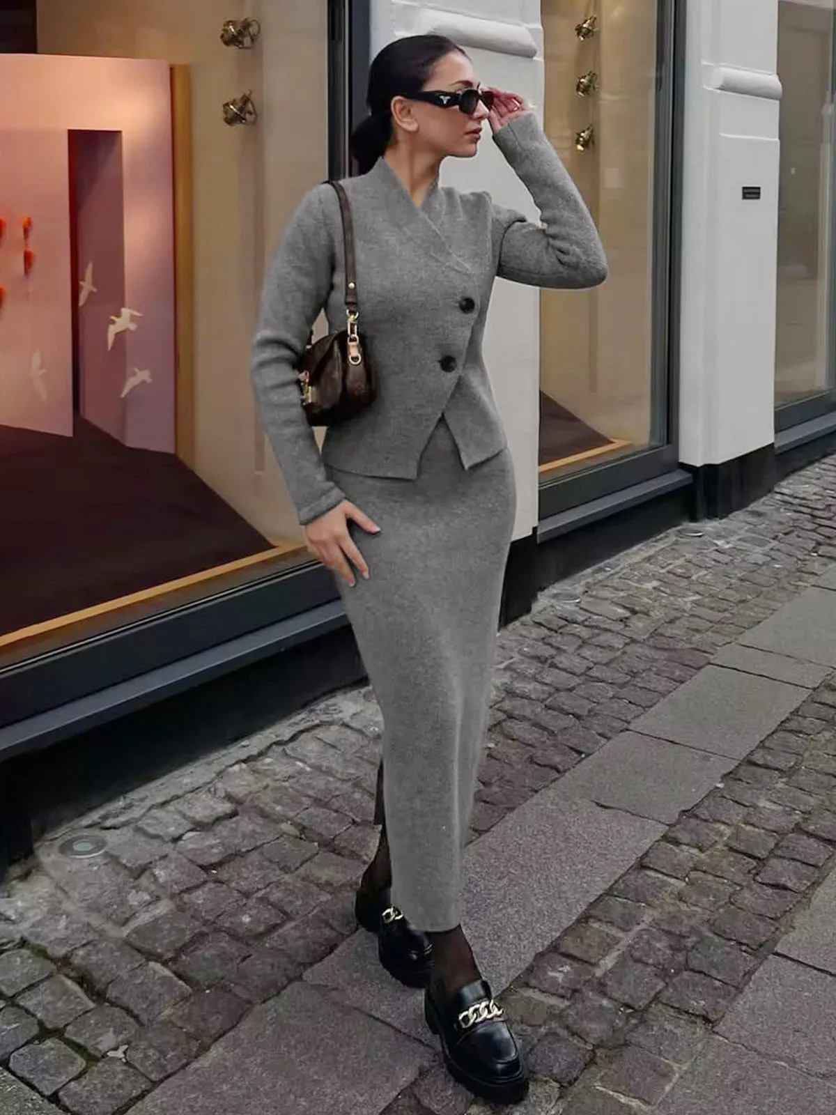 Knit Asymmetric Button Cardigan sold by COMMENSE product image thumbnail 4