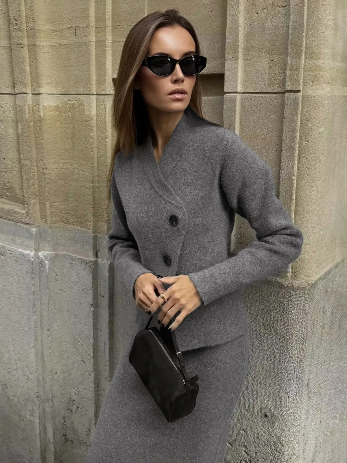 Knit Asymmetric Button Cardigan sold by COMMENSE