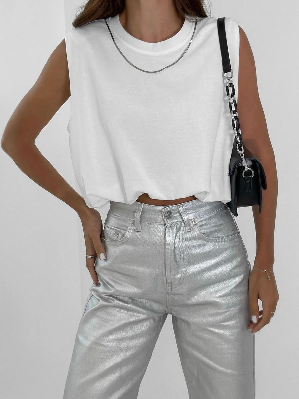 Pure Cotton Metal Chain Detail Tank Top sold by COMMENSE product image thumbnail 2
