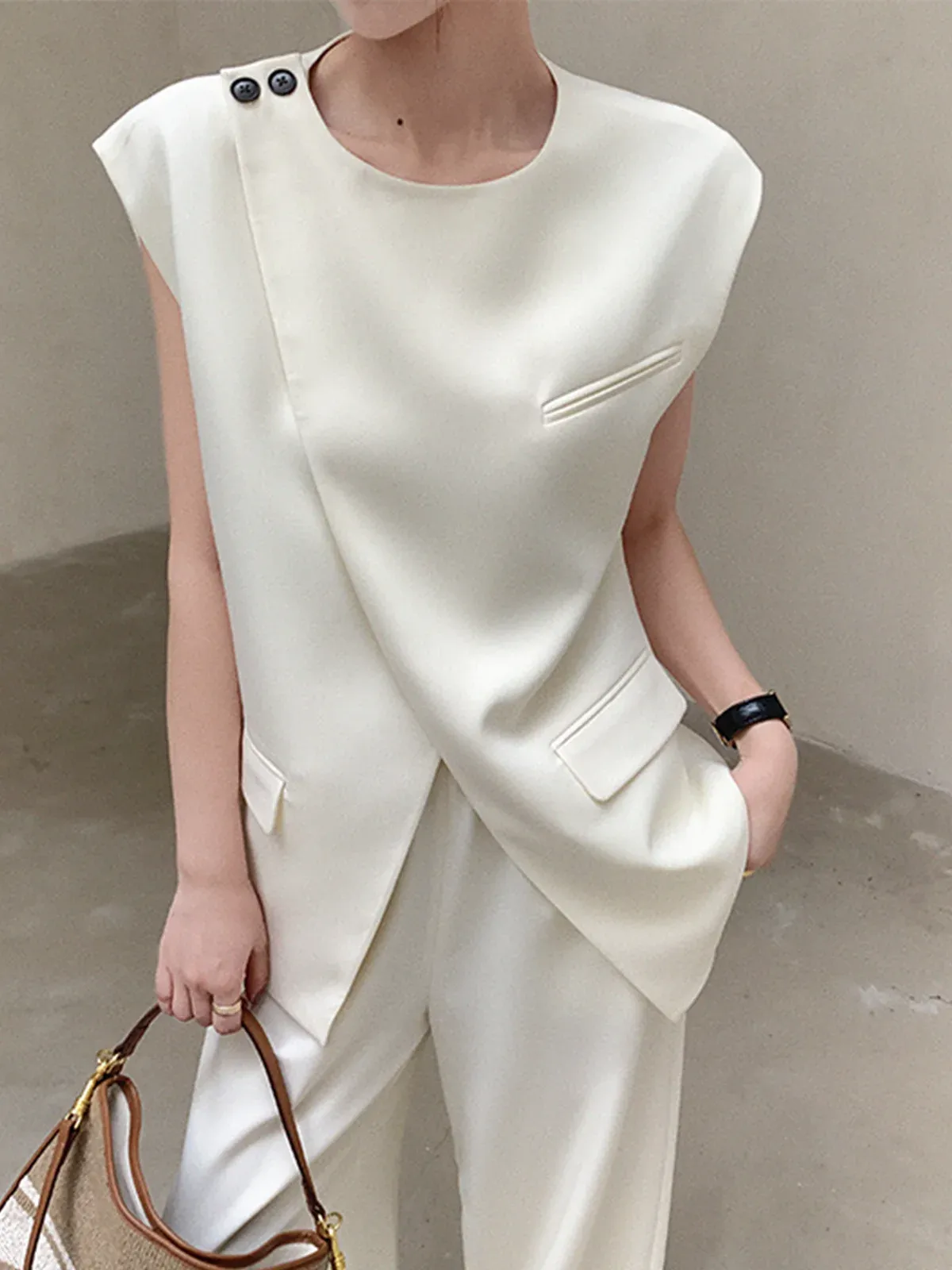 Cross Design Button Blouse sold by COMMENSE