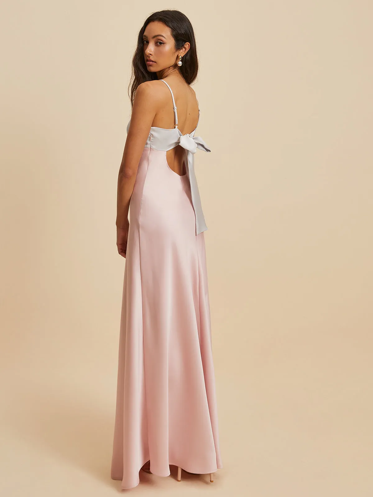 Bow Satin V-Neck Long Dress sold by COMMENSE product image thumbnail 2