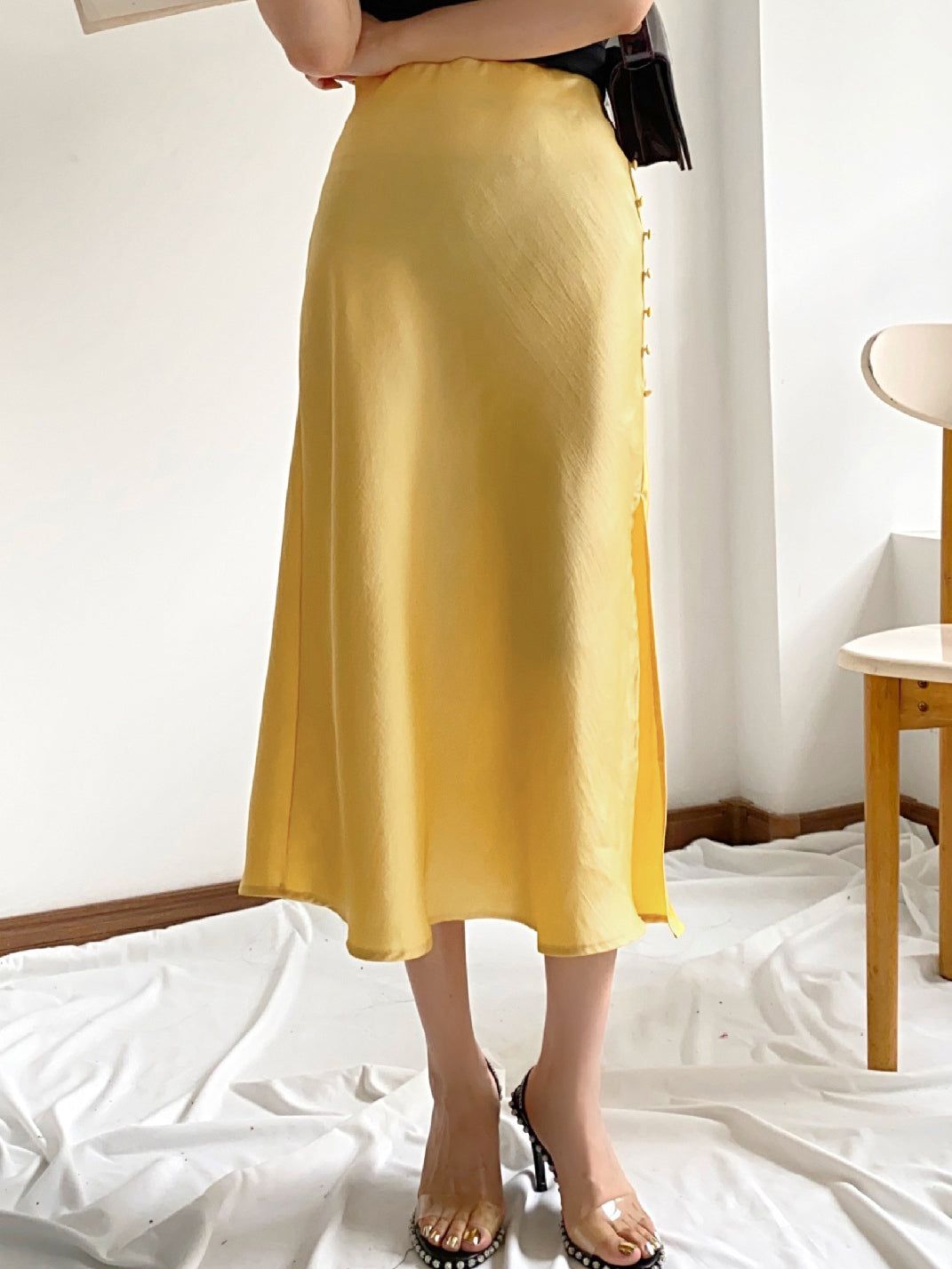 Sunset Satin Midi Skirt sold by COMMENSE