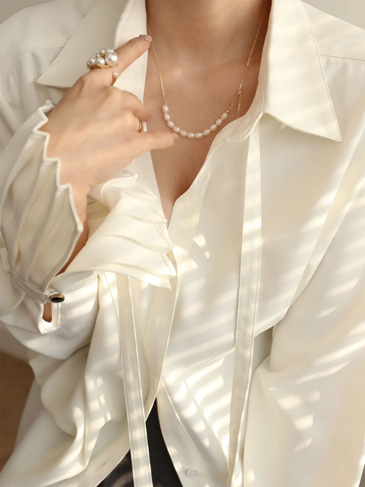 Pleated Cuff Collar Tied Button Shirt sold by COMMENSE product image thumbnail 2