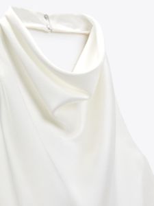 Cowl Halter Neck Open Back Satin Crop Top sold by COMMENSE
