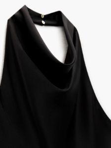 Cowl Halter Neck Open Back Satin Crop Top sold by COMMENSE