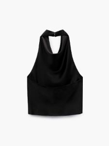 Cowl Halter Neck Open Back Satin Crop Top sold by COMMENSE