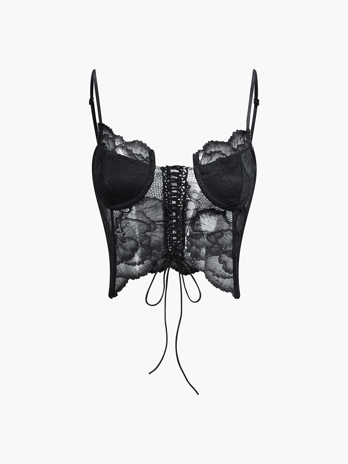 Lace Tie Corset Crop Cami Top sold by COMMENSE