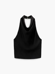 Cowl Halter Neck Open Back Satin Crop Top sold by COMMENSE