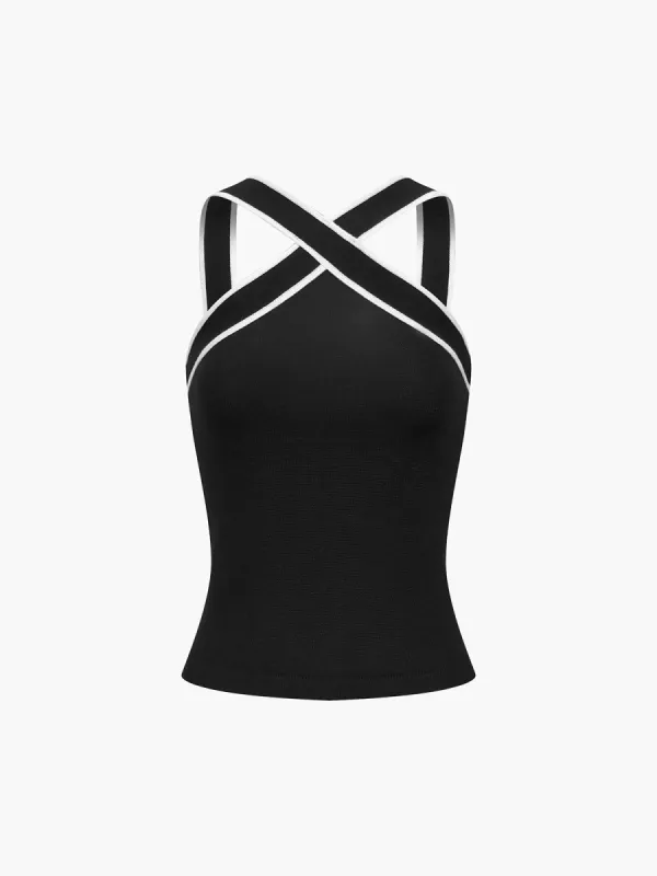 Contrast Trim Strap Knit Top sold by COMMENSE
