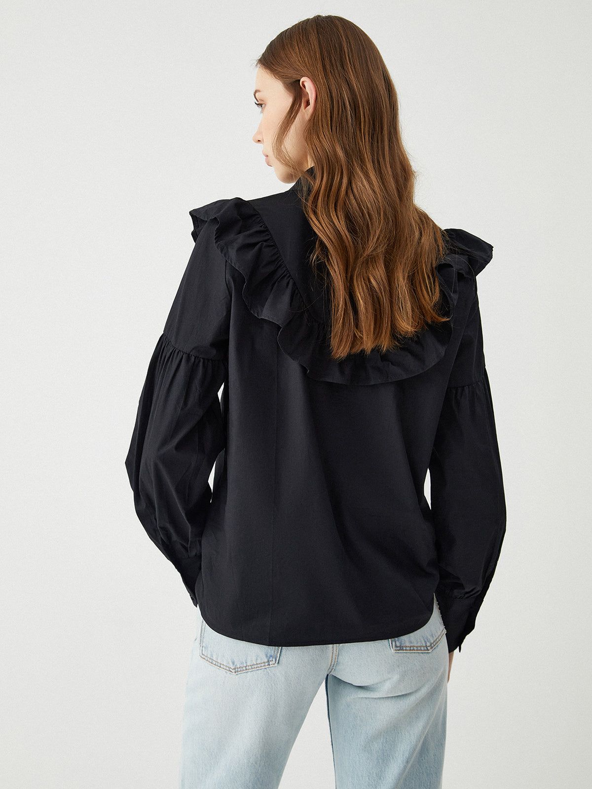 Ruffle Trim Collar Long Sleeve Button Top sold by COMMENSE product image thumbnail 5