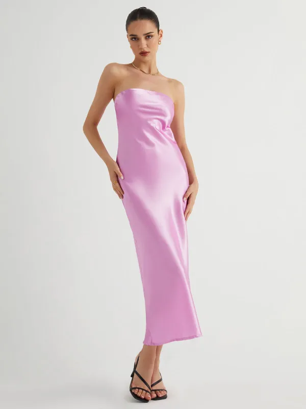 Cherry Blossom Satin Tube Midi Dress sold by COMMENSE