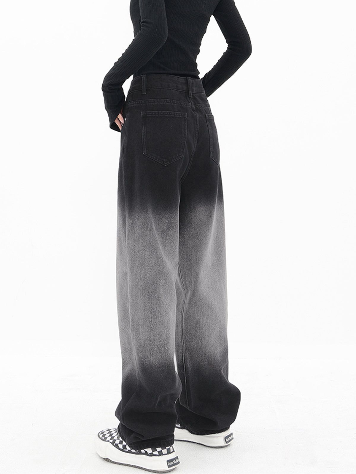 Gradient Black Denim Wide Leg Boyfriend Jeans sold by COMMENSE product image thumbnail 4