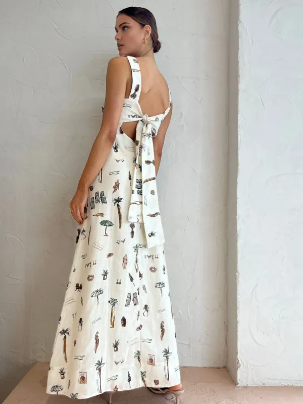 Tropical Print Knotted Long Dress sold by COMMENSE