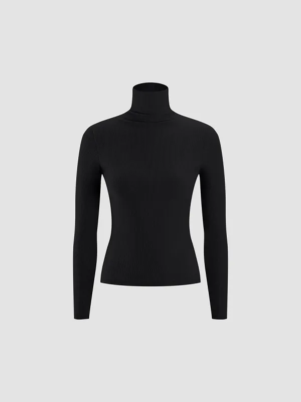 Basic Turtleneck Ribbed Blouse sold by COMMENSE