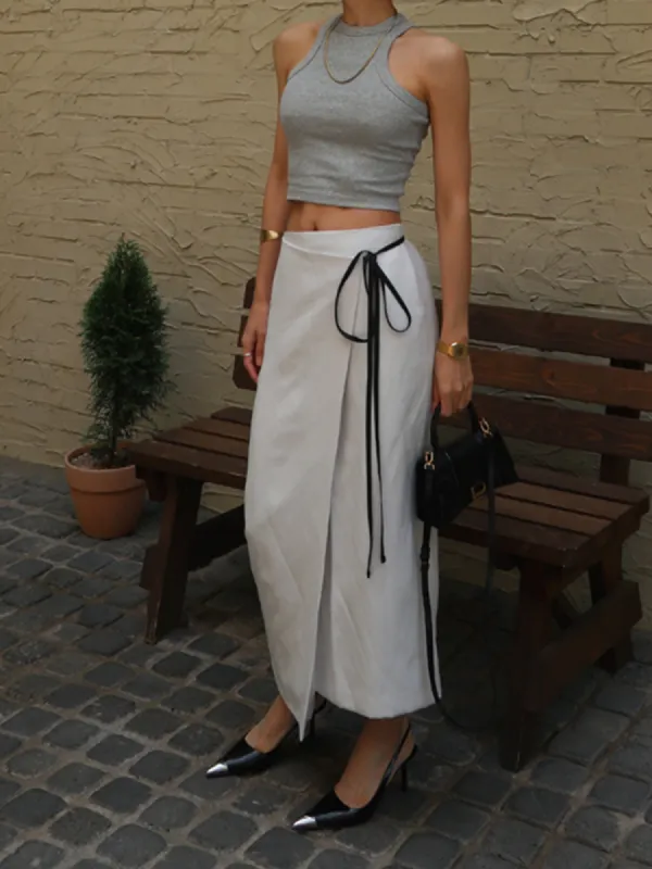 Wrap Knotted Plain Skirt sold by COMMENSE