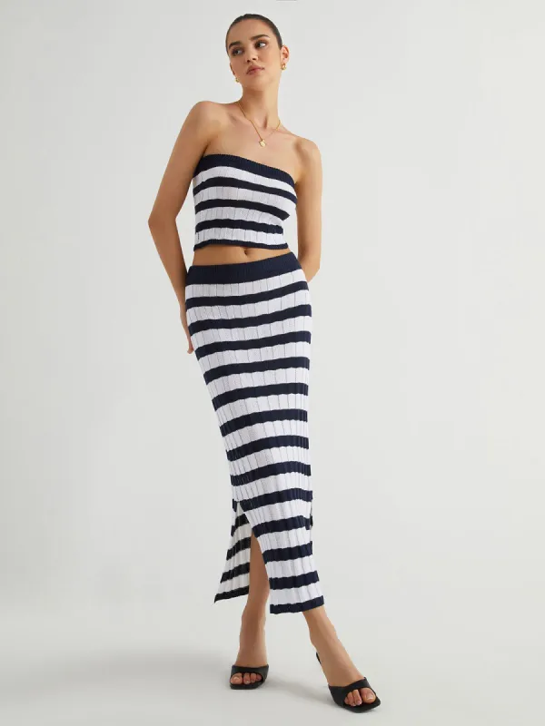 Stripe Rib Two Piece Skirt Set sold by COMMENSE