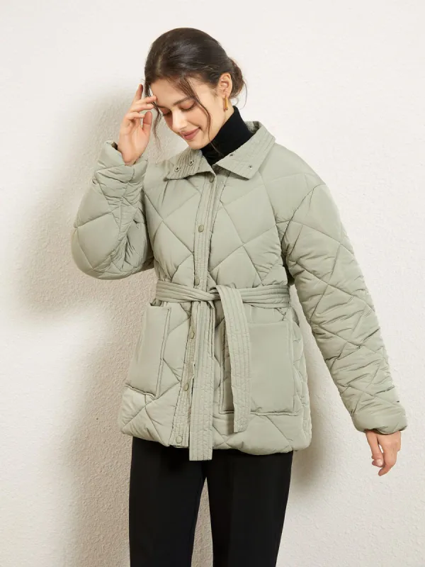 Stand Collar Puffer Quilted Trench Jacket sold by COMMENSE
