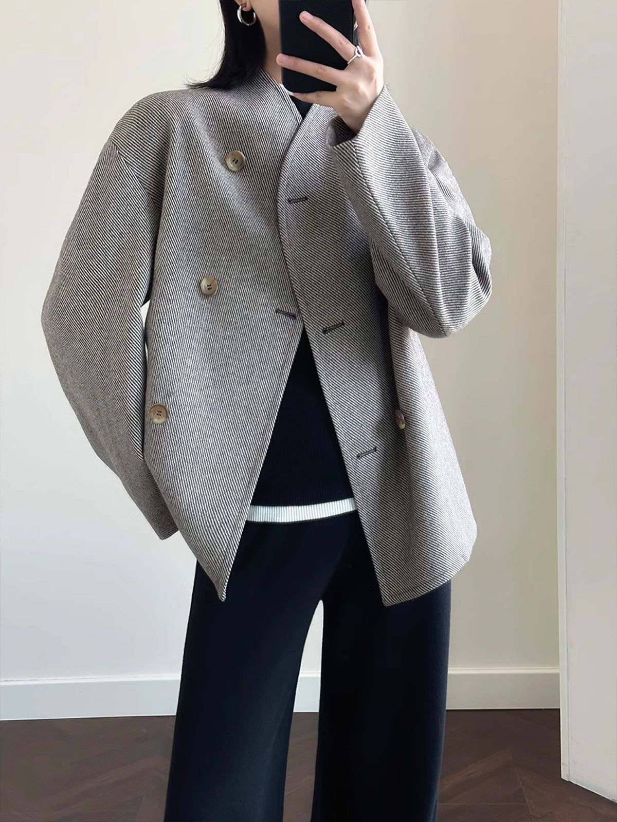 Casual Button Tweed Jacket sold by COMMENSE