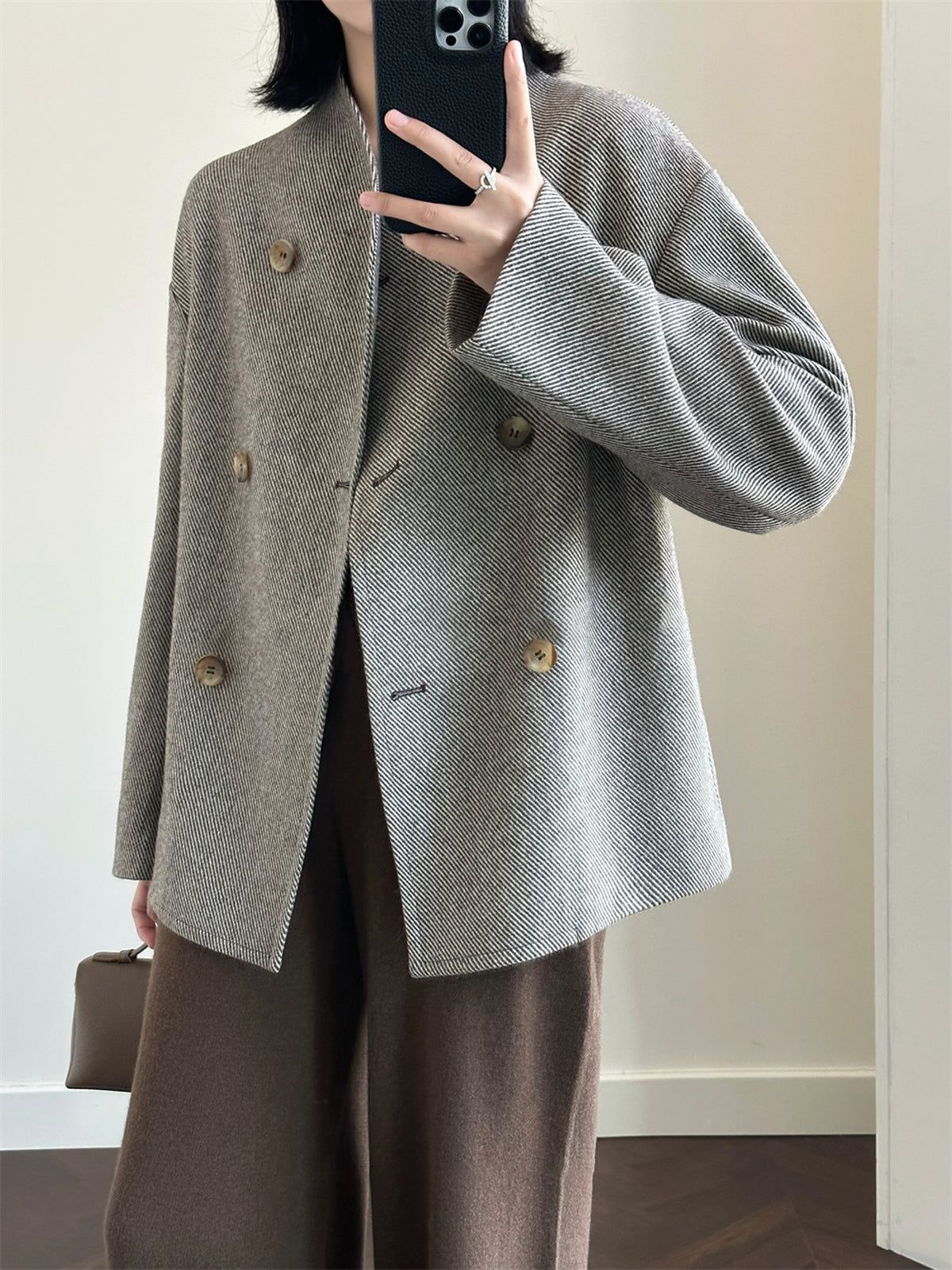Casual Button Tweed Jacket sold by COMMENSE product image thumbnail 3