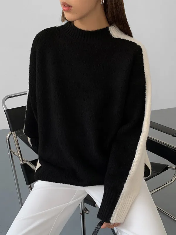 Casual Contrast Color Knit Sweater sold by COMMENSE