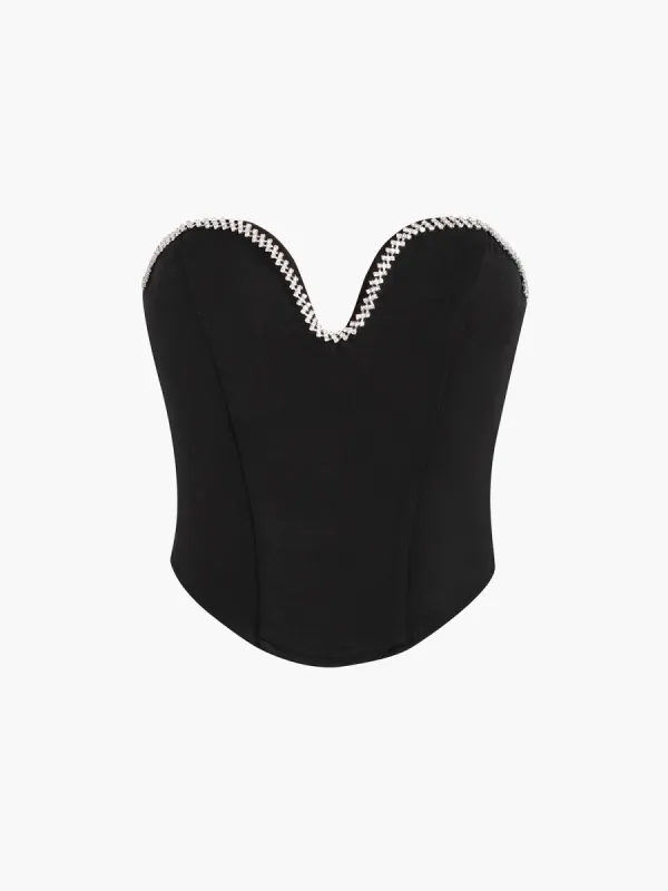 Diamante Sweetheart Crop Corset Tube Top sold by COMMENSE
