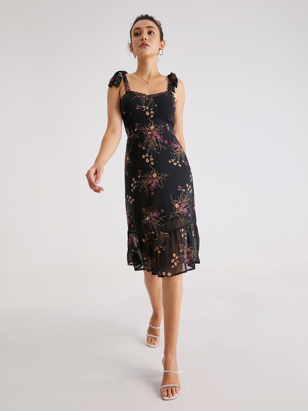 Ruffle Ditsy Floral Midi Dress sold by COMMENSE product image thumbnail 5