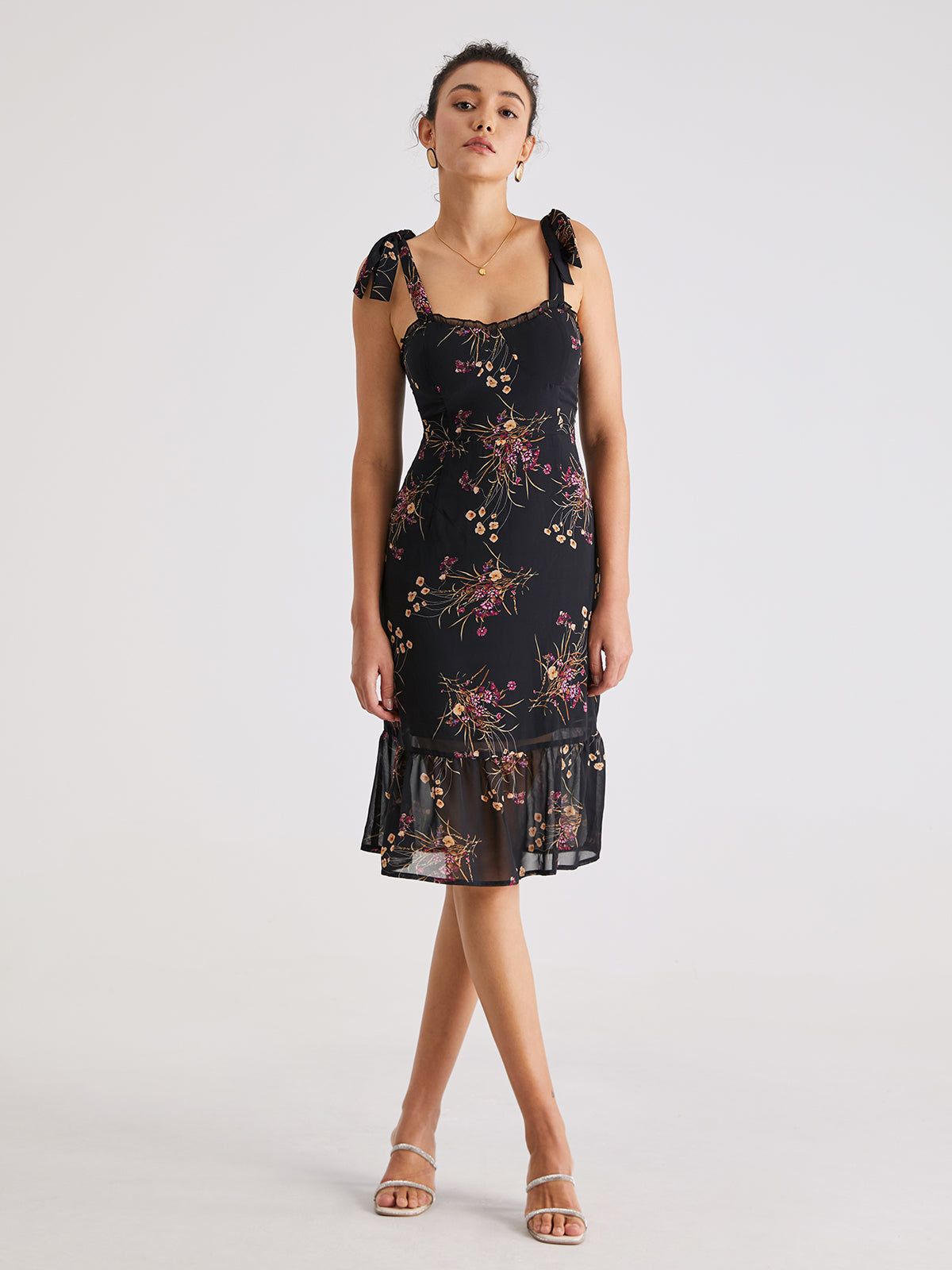 Ruffle Ditsy Floral Midi Dress sold by COMMENSE product image thumbnail 6