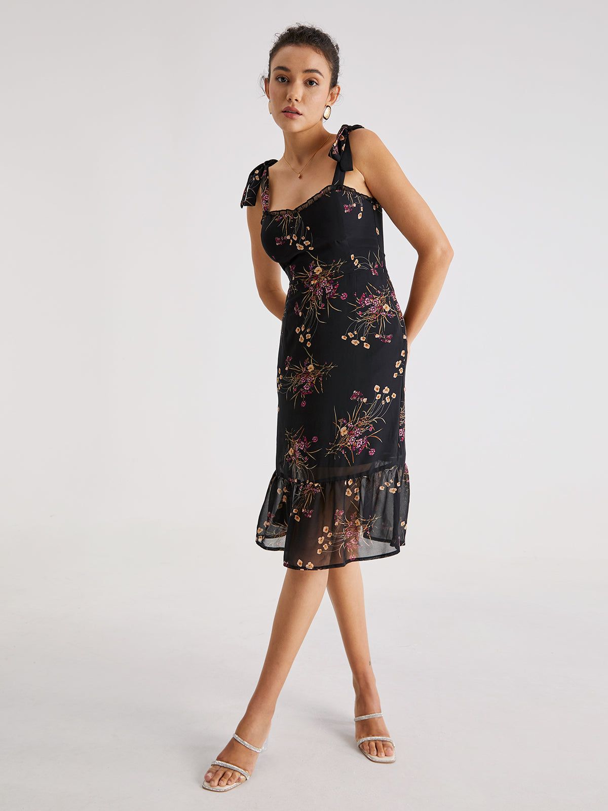 Ruffle Ditsy Floral Midi Dress sold by COMMENSE product image thumbnail 4