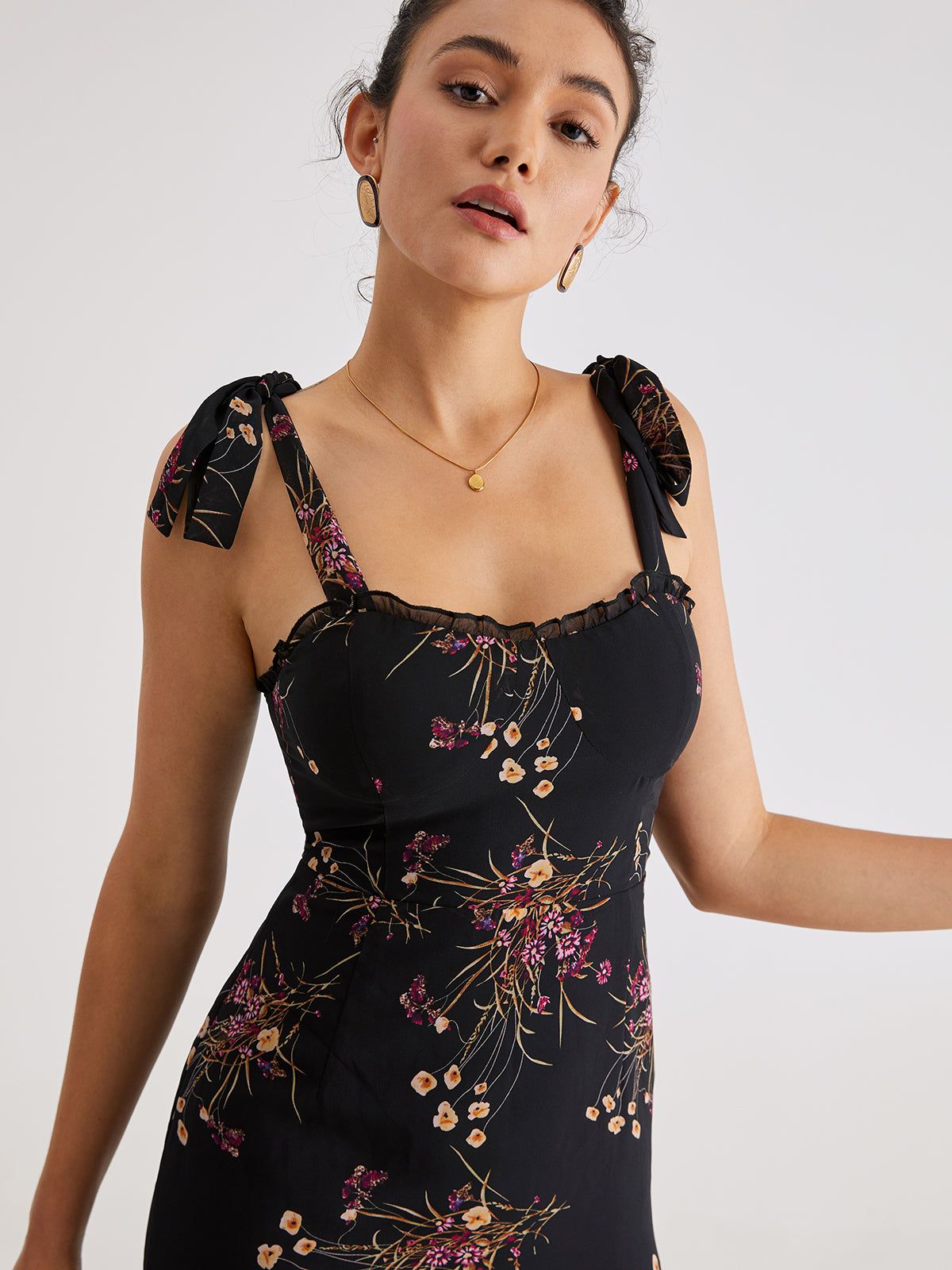 Ruffle Ditsy Floral Midi Dress sold by COMMENSE