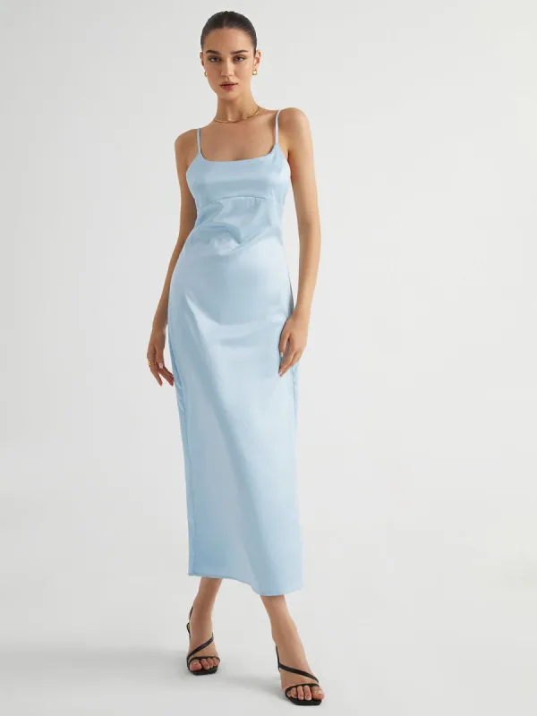 Silent Sea Satin Slit Midi Dress sold by COMMENSE