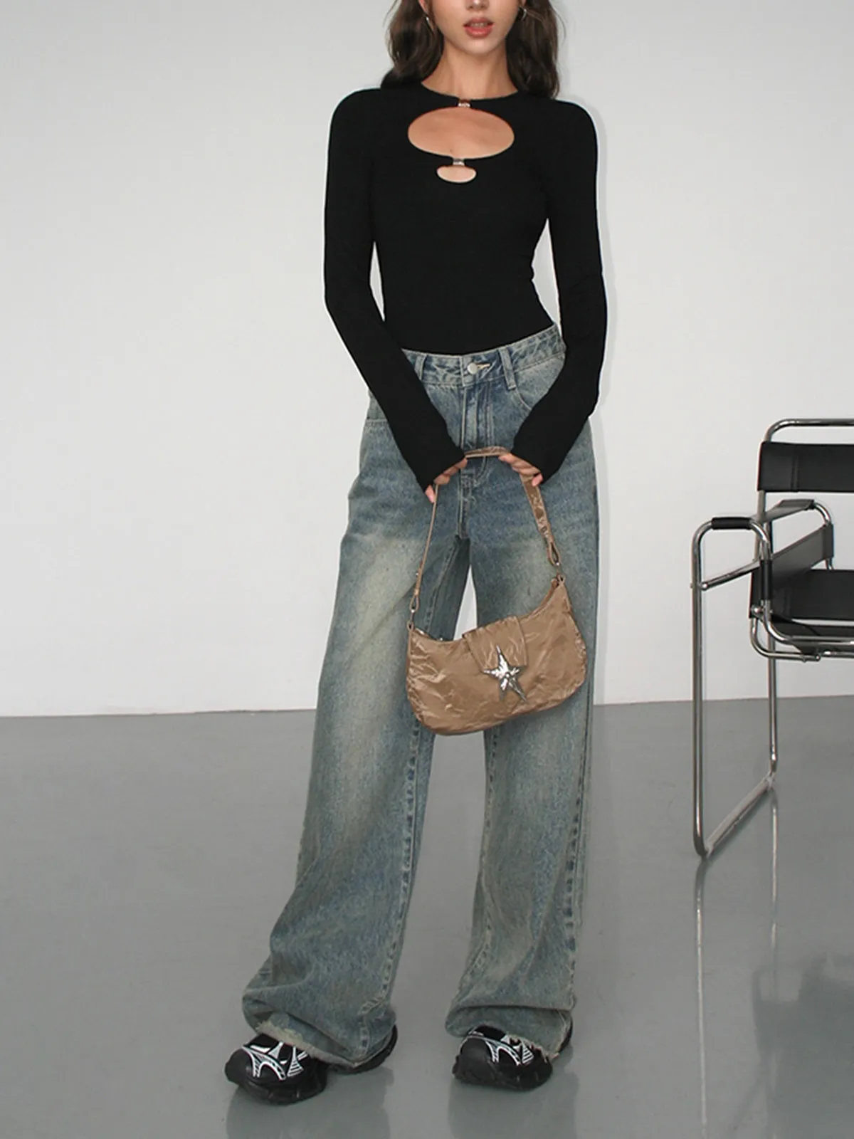 Double Keyholes Long Sleeve Top sold by COMMENSE product image thumbnail 2