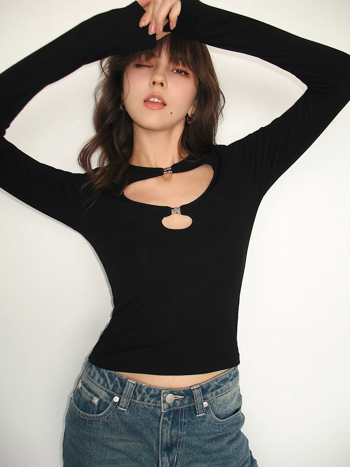 Double Keyholes Long Sleeve Top sold by COMMENSE product image thumbnail 3