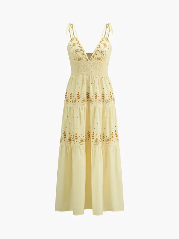 Floral Print V-Neck Cami Knotted Long Dress sold by COMMENSE