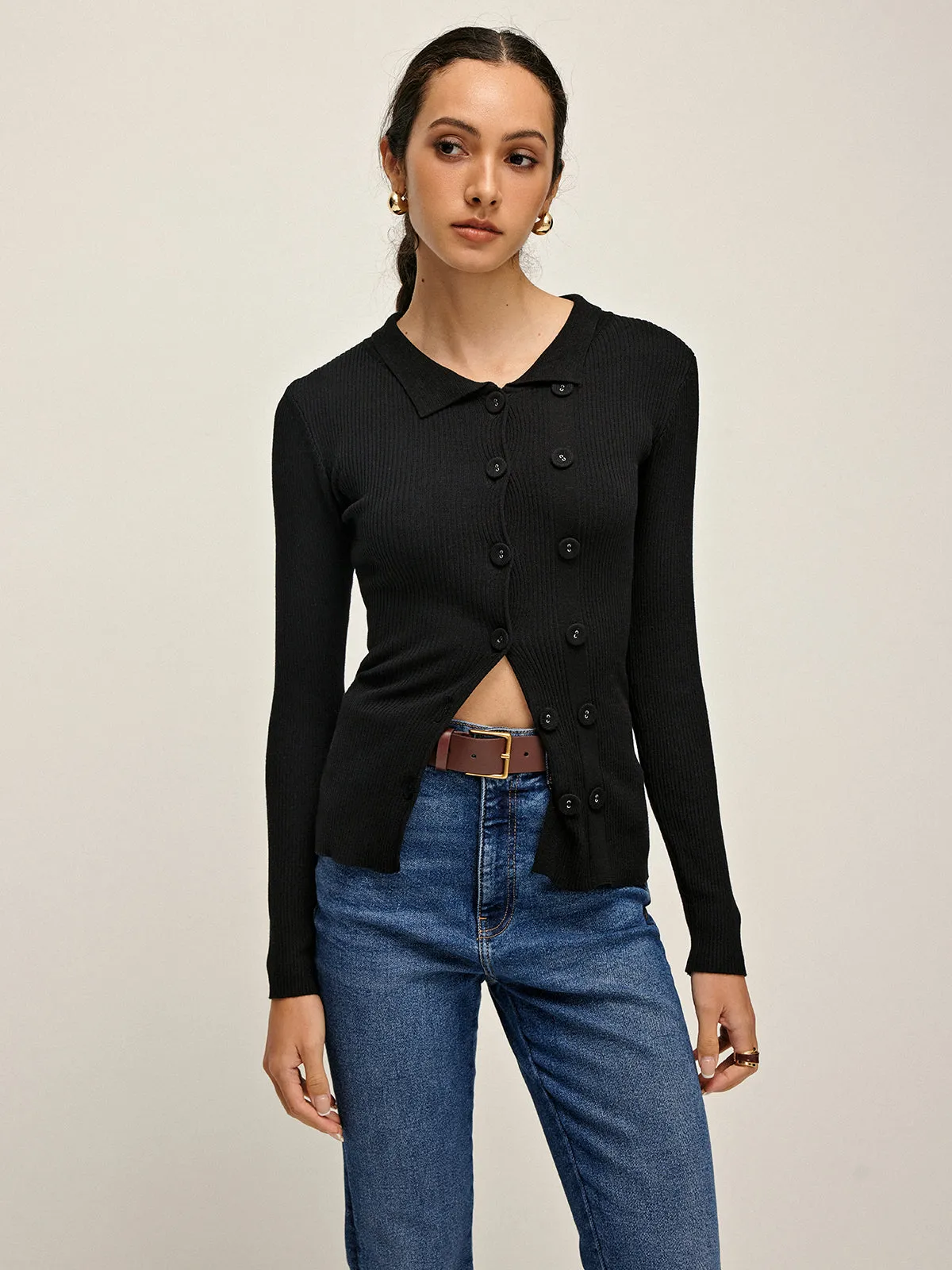 Plain Lapel Button Cardigan sold by COMMENSE product image thumbnail 3