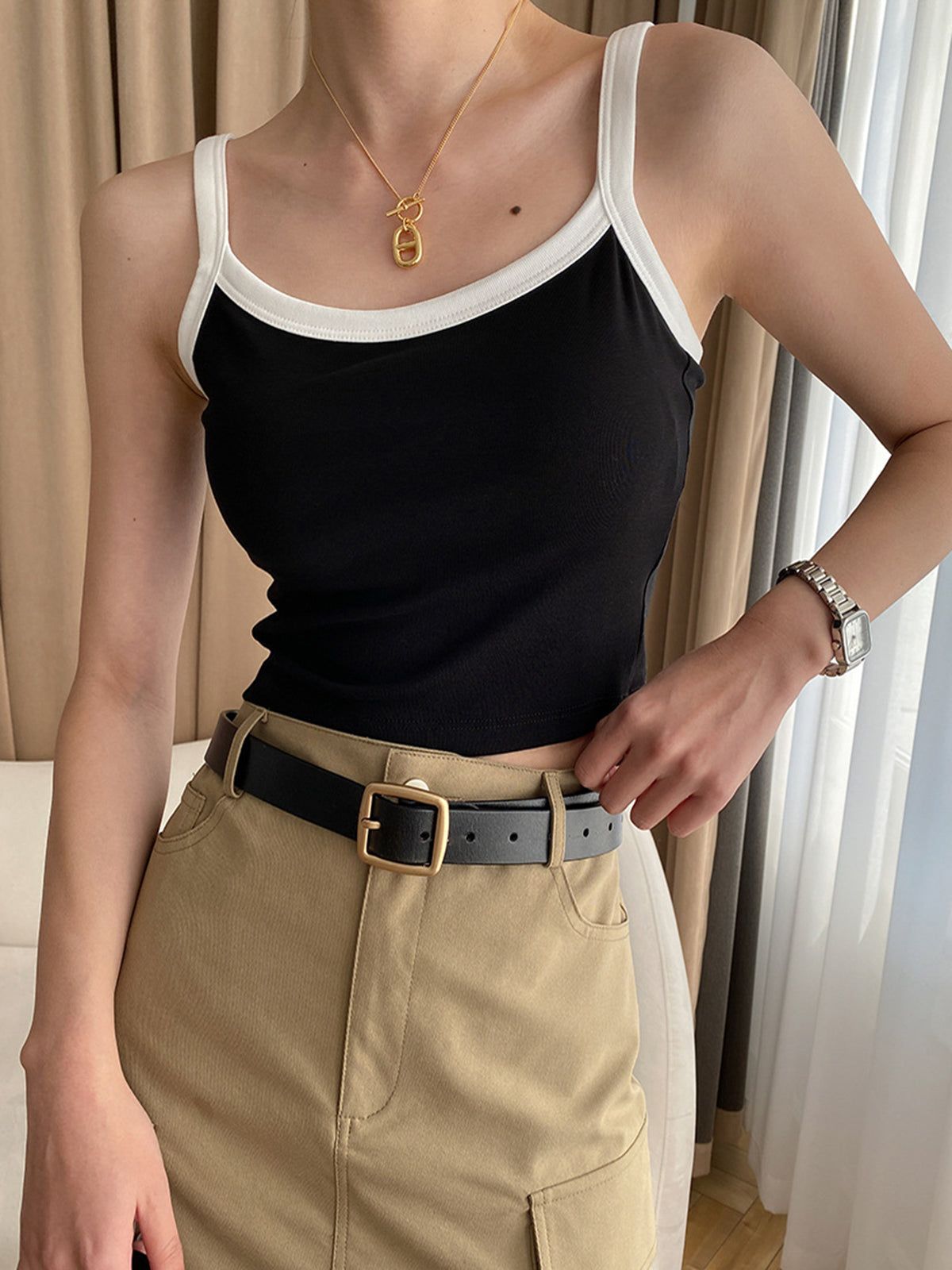 Contrast Trim Padded Crop Top sold by COMMENSE