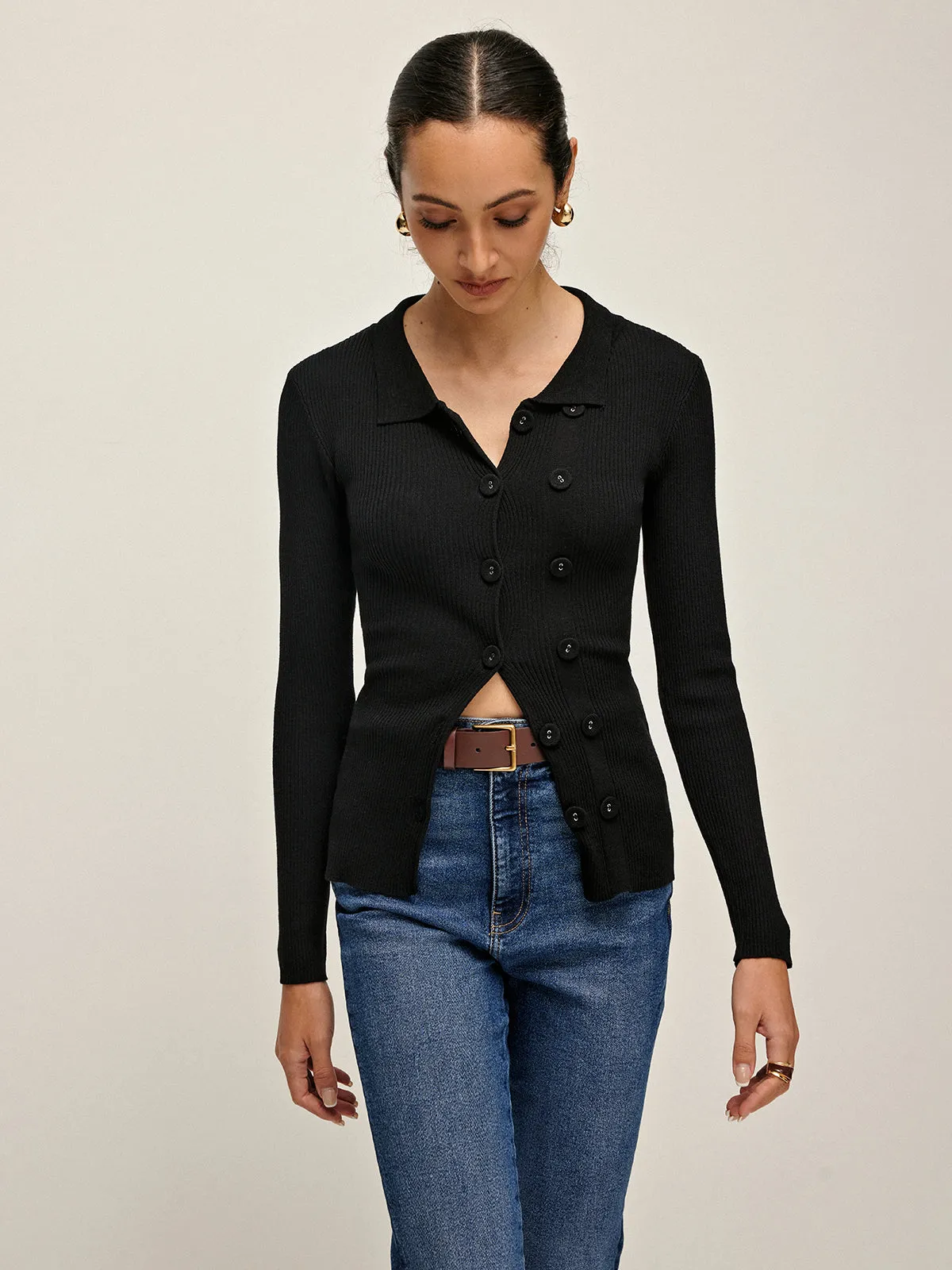 Plain Lapel Button Cardigan sold by COMMENSE product image thumbnail 4