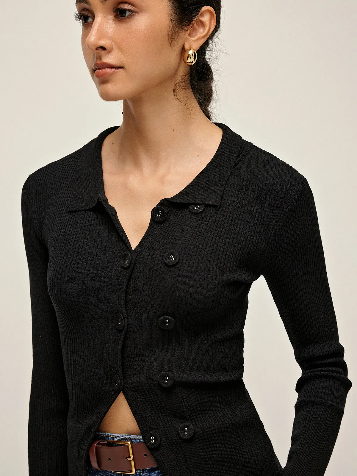 Plain Lapel Button Cardigan sold by COMMENSE product image thumbnail 2