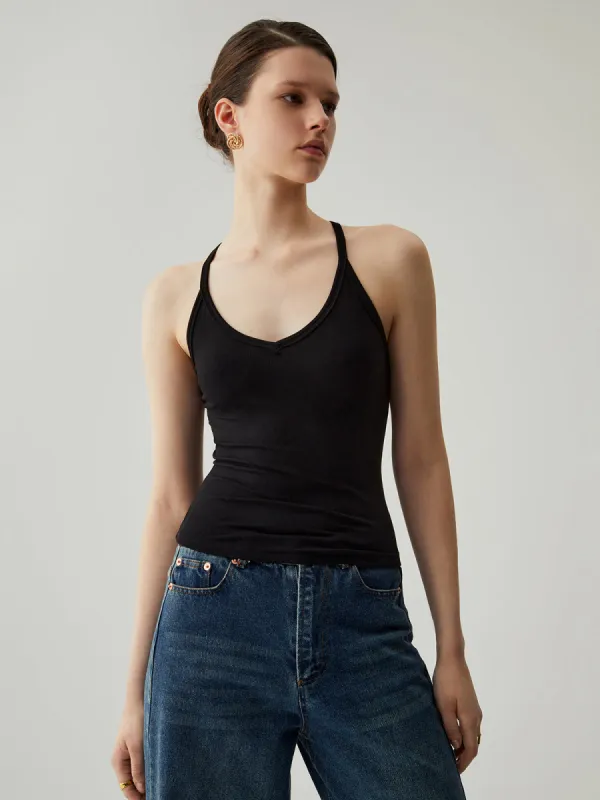 Solid Cut Out Halter Neck Top sold by COMMENSE