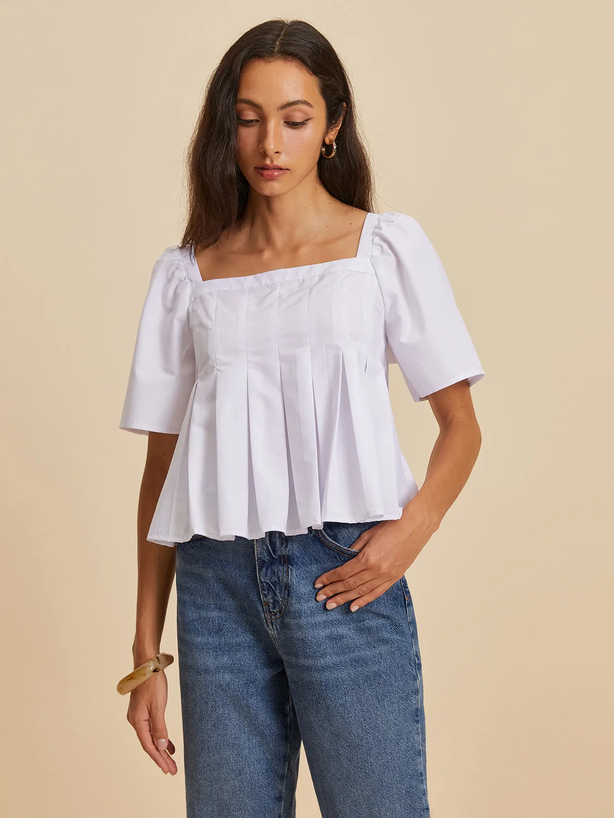 Pleated Crew Neck Blouse sold by COMMENSE product image thumbnail 3