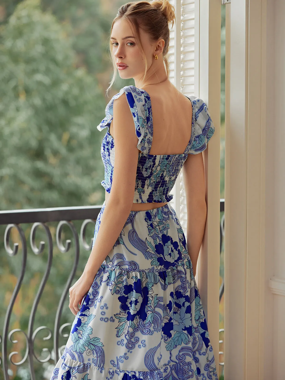 Shirred Floral Print Skirt Set sold by COMMENSE product image thumbnail 5