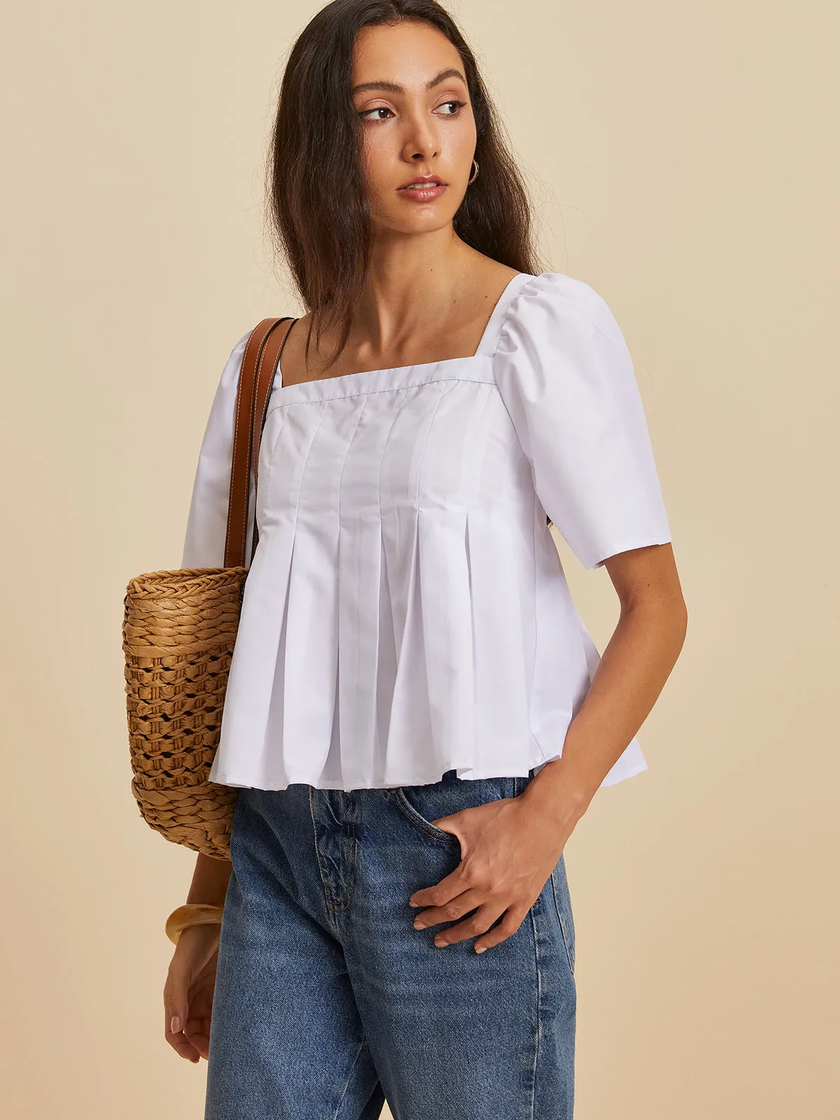Pleated Crew Neck Blouse sold by COMMENSE product image thumbnail 4