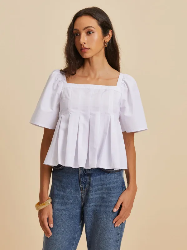 Pleated Crew Neck Blouse sold by COMMENSE