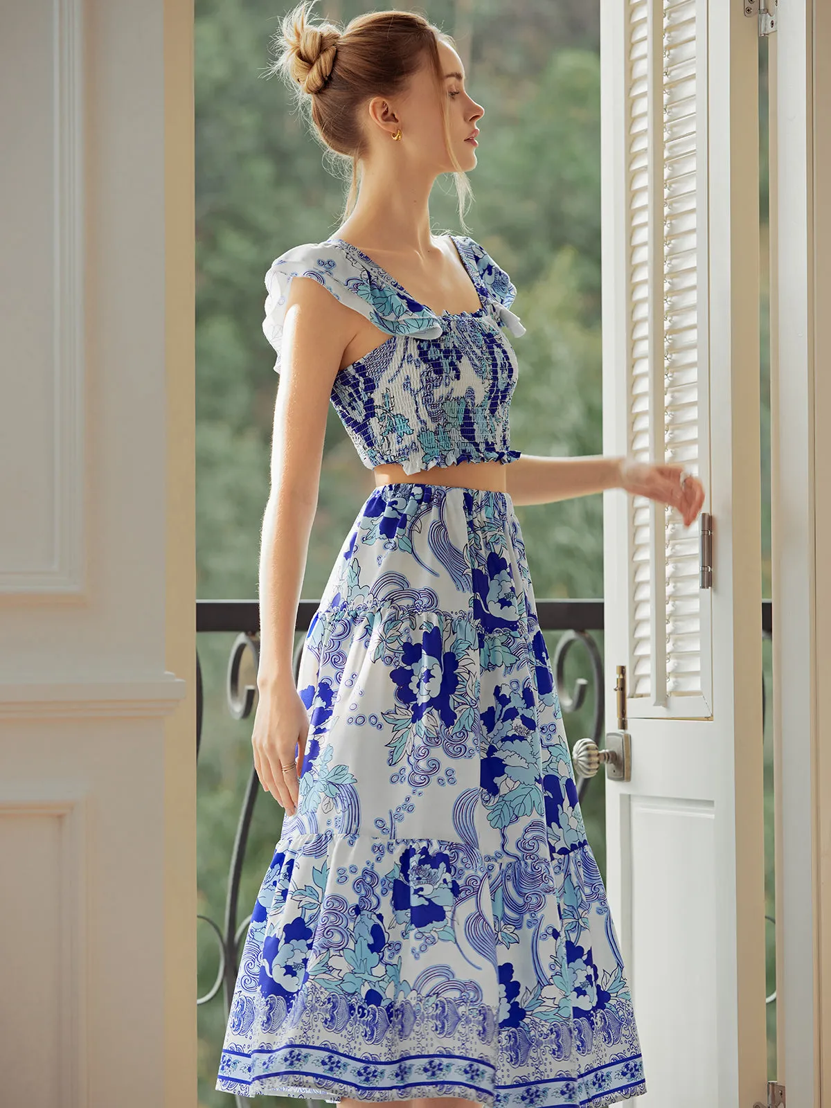 Shirred Floral Print Skirt Set sold by COMMENSE product image thumbnail 3