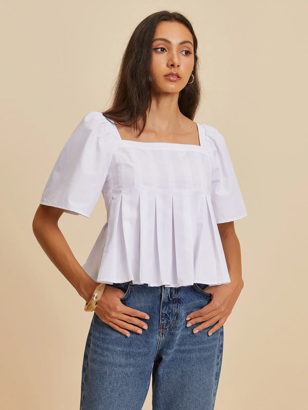 Pleated Crew Neck Blouse sold by COMMENSE product image thumbnail 5
